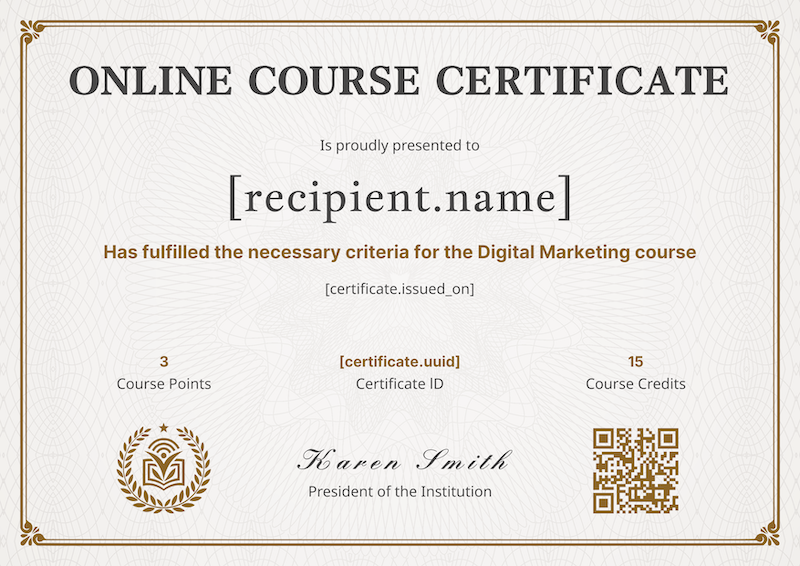 Digital Marketing Course Certificate Template Template Preview