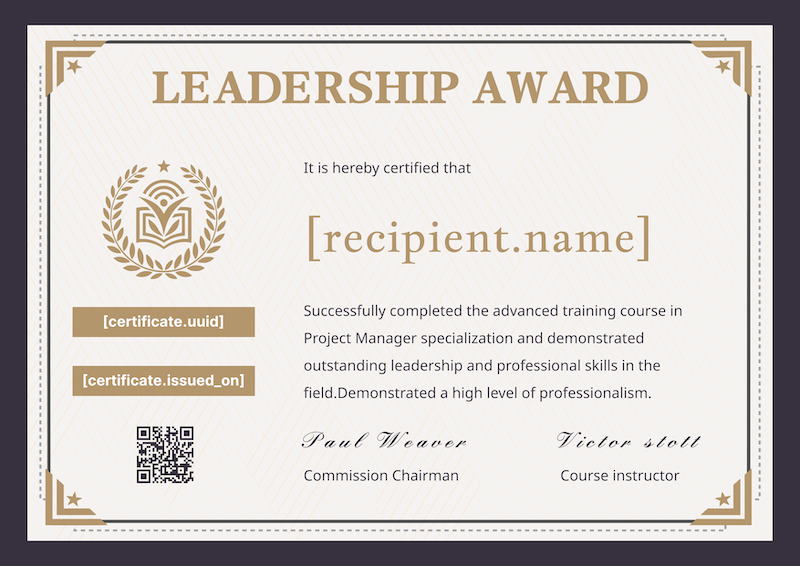 Project Management Leadership Award Certificate Template Preview