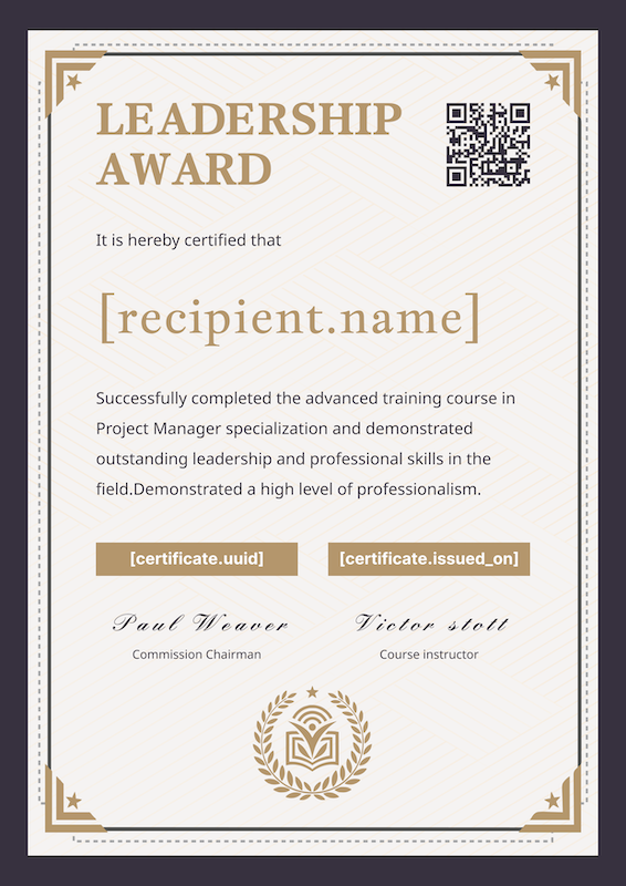 Advanced Leadership Recognition Certificate Template Preview