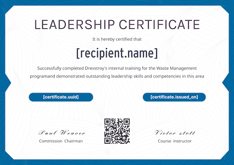 Waste Management Leadership Certificate Template