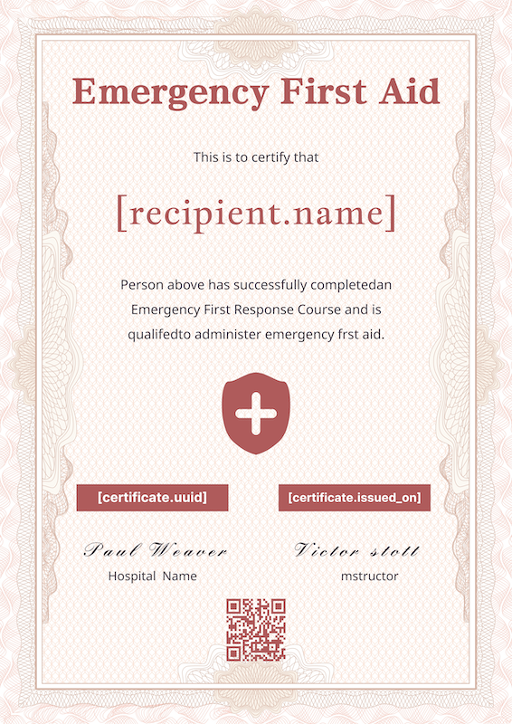 Classic First Aid Training Certificate Template Template Preview