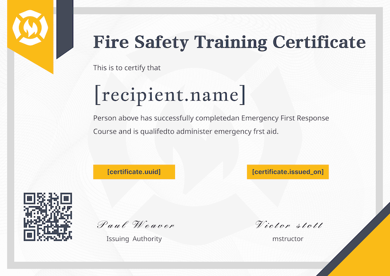 Fire Safety Training Certificate with Badge Design Template Preview