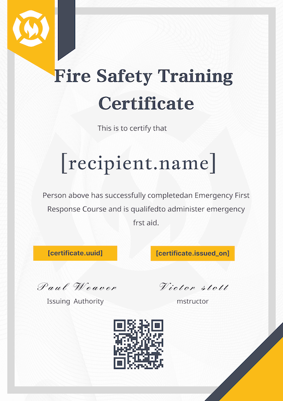 Corporate Fire Safety Certificate with Corner Badge Template Preview