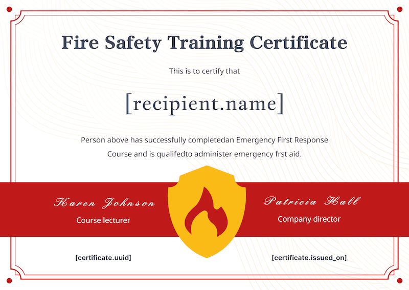Fire Safety Certificate with Red Banner & Flame Shield Template Preview