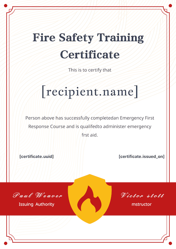 Fire Training Certificate with Bottom Flame Badge Template Preview