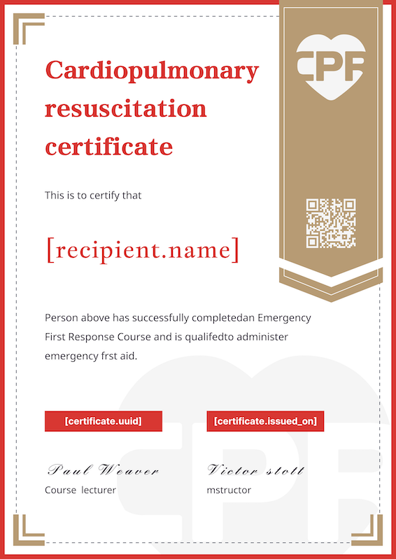CPR Life-Saving Skills Certificate with Heart Logo