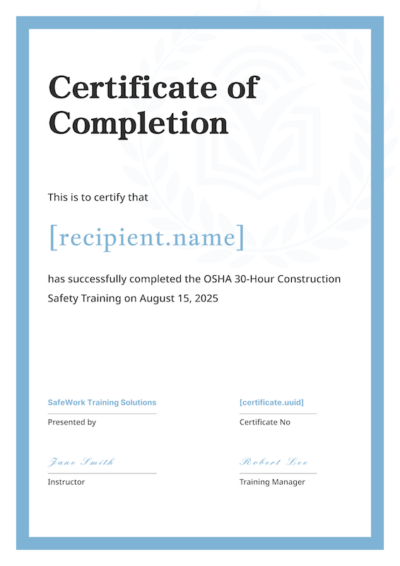 Simple Blue Frame Training Completion Certificate