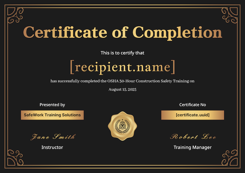 Luxury Black and Gold Training Certificate Template Template Preview