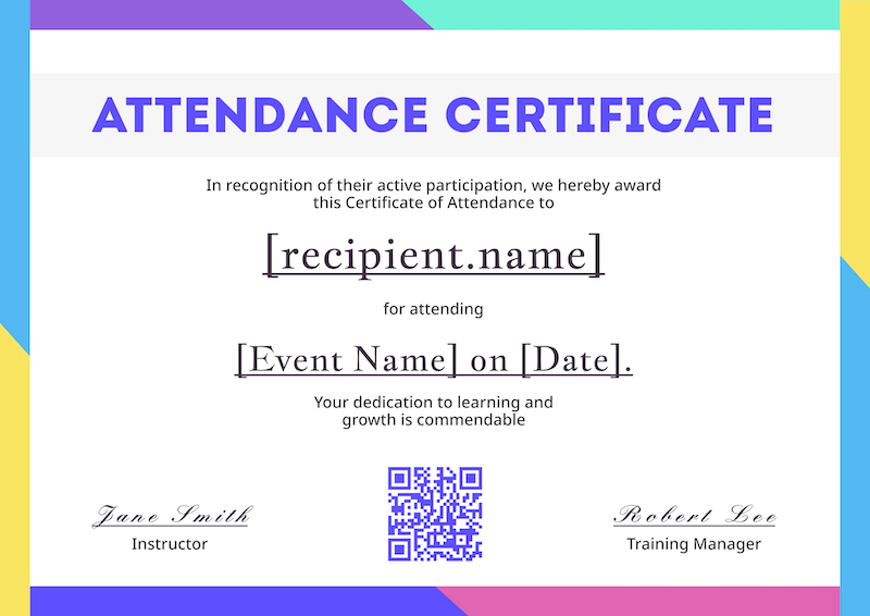 Colorful Striped Attendance Certificate with QR