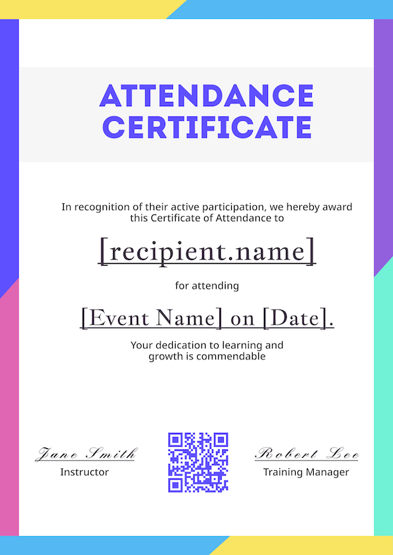 Vibrant Corner Accent Attendance Certificate