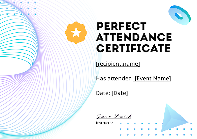 Abstract Spiral Perfect Attendance Certificate
