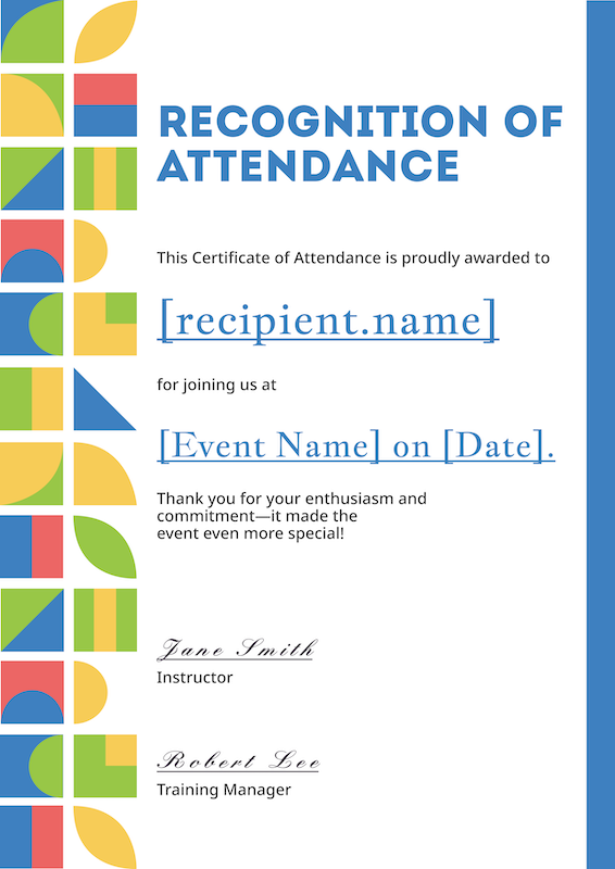 Portrait Bauhaus Attendance Recognition Template Preview