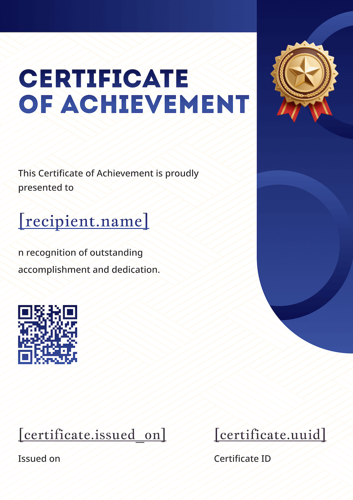 Portrait Navy Achievement Certificate with Medal