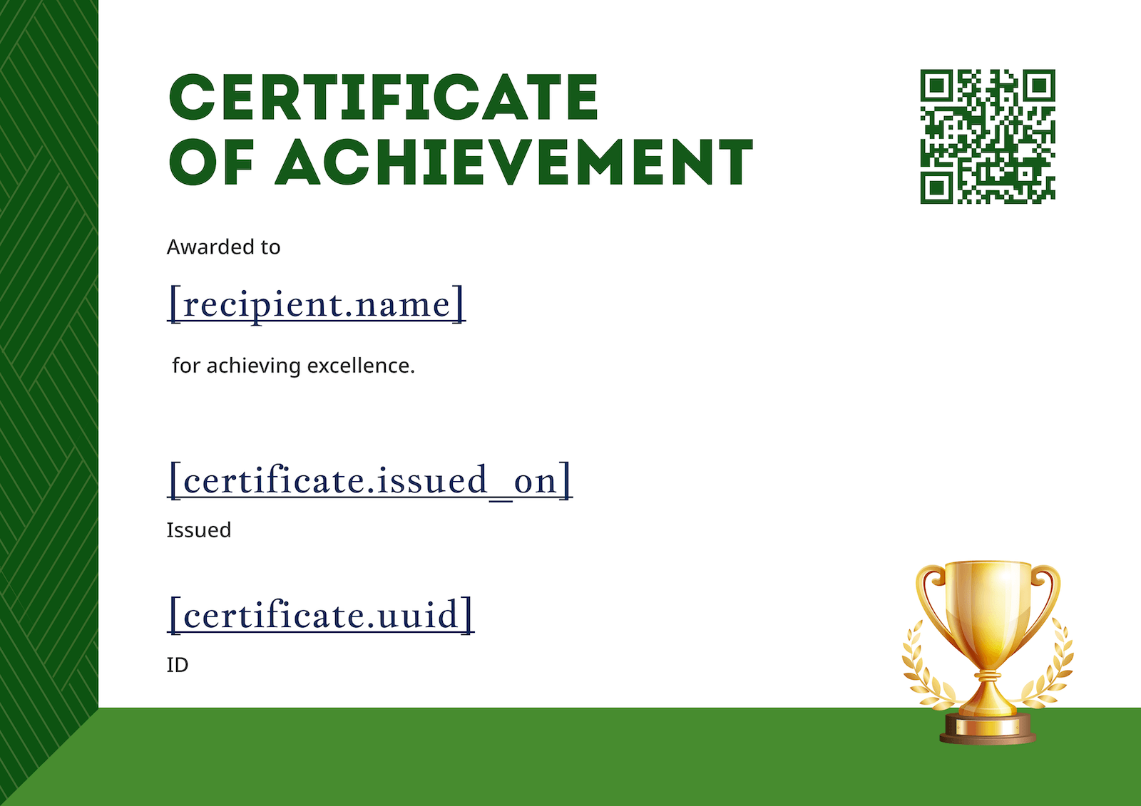 Green Trophy Achievement Certificate Template Template Preview