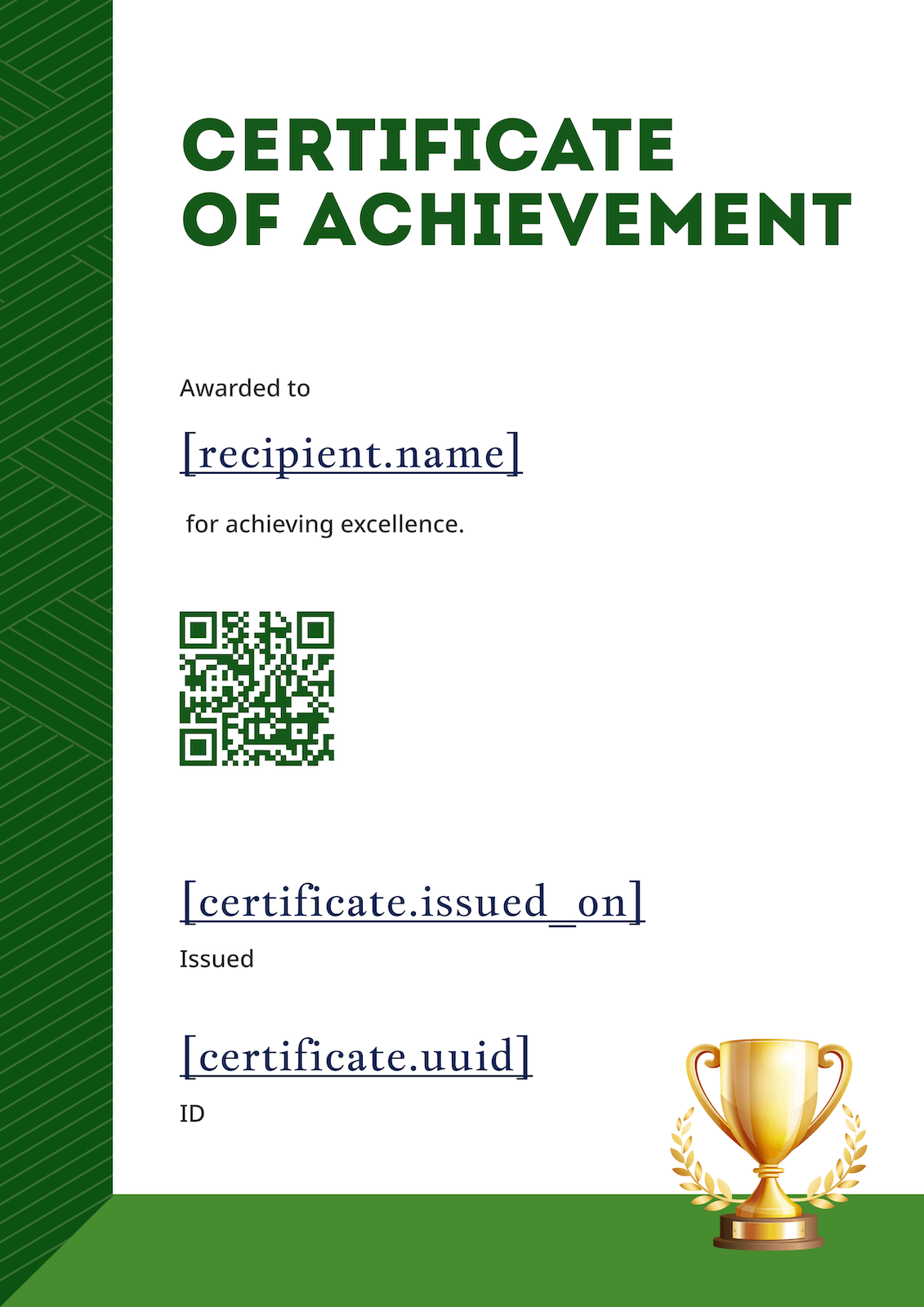 Portrait Green Trophy Achievement Certificate