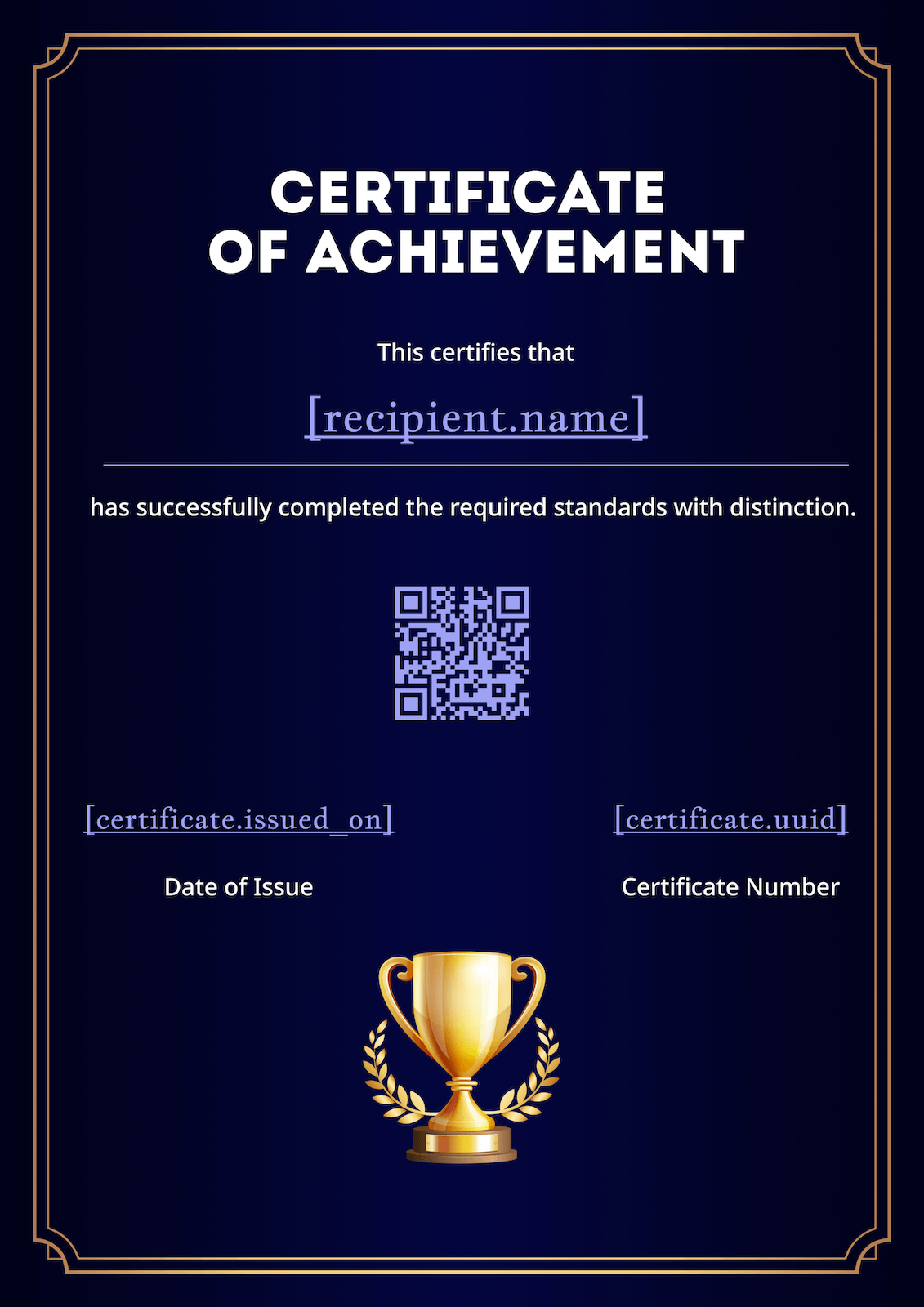 Portrait Navy Elegant Achievement Certificate