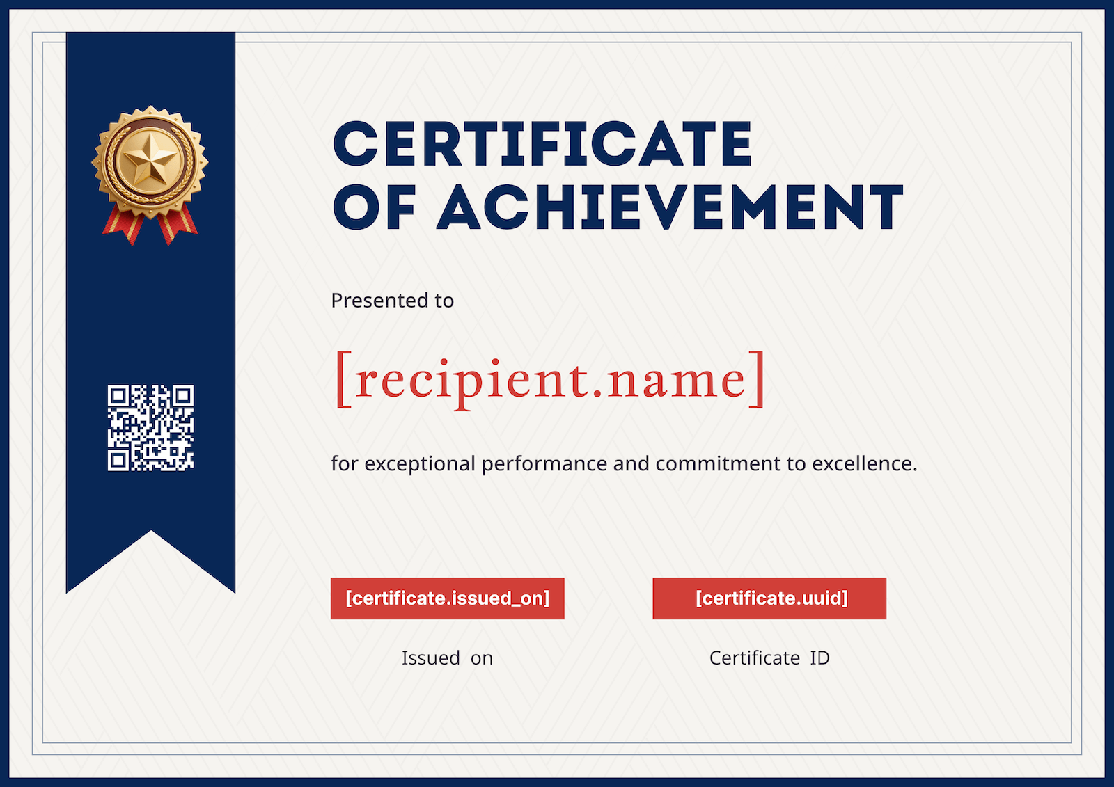 Navy Ribbon Badge Achievement Certificate