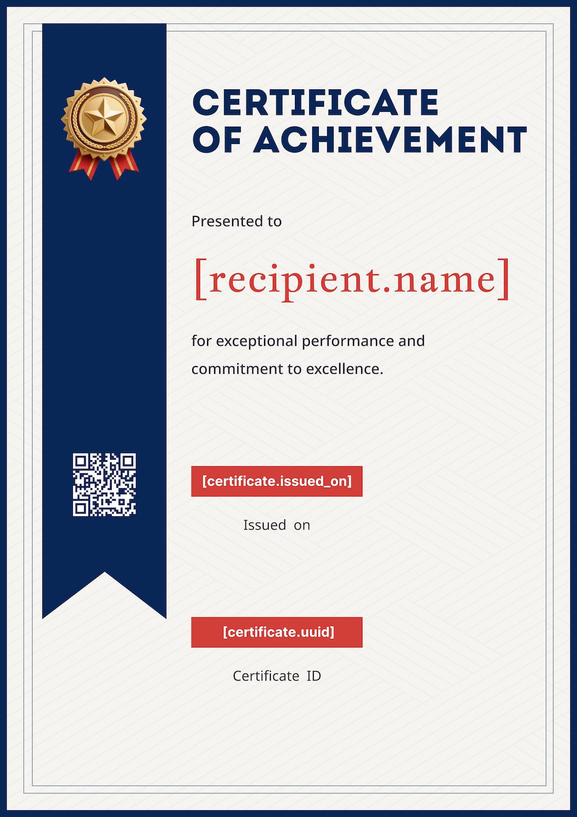 Portrait Navy Ribbon Medal Achievement Certificate