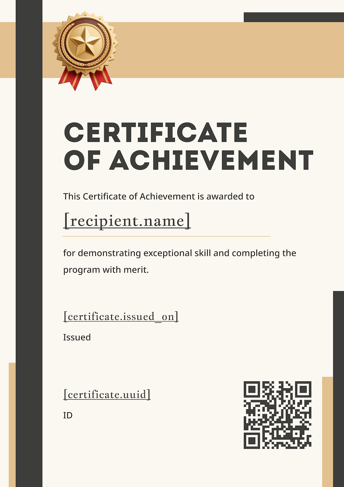 Portrait Tan Geometric Achievement Certificate