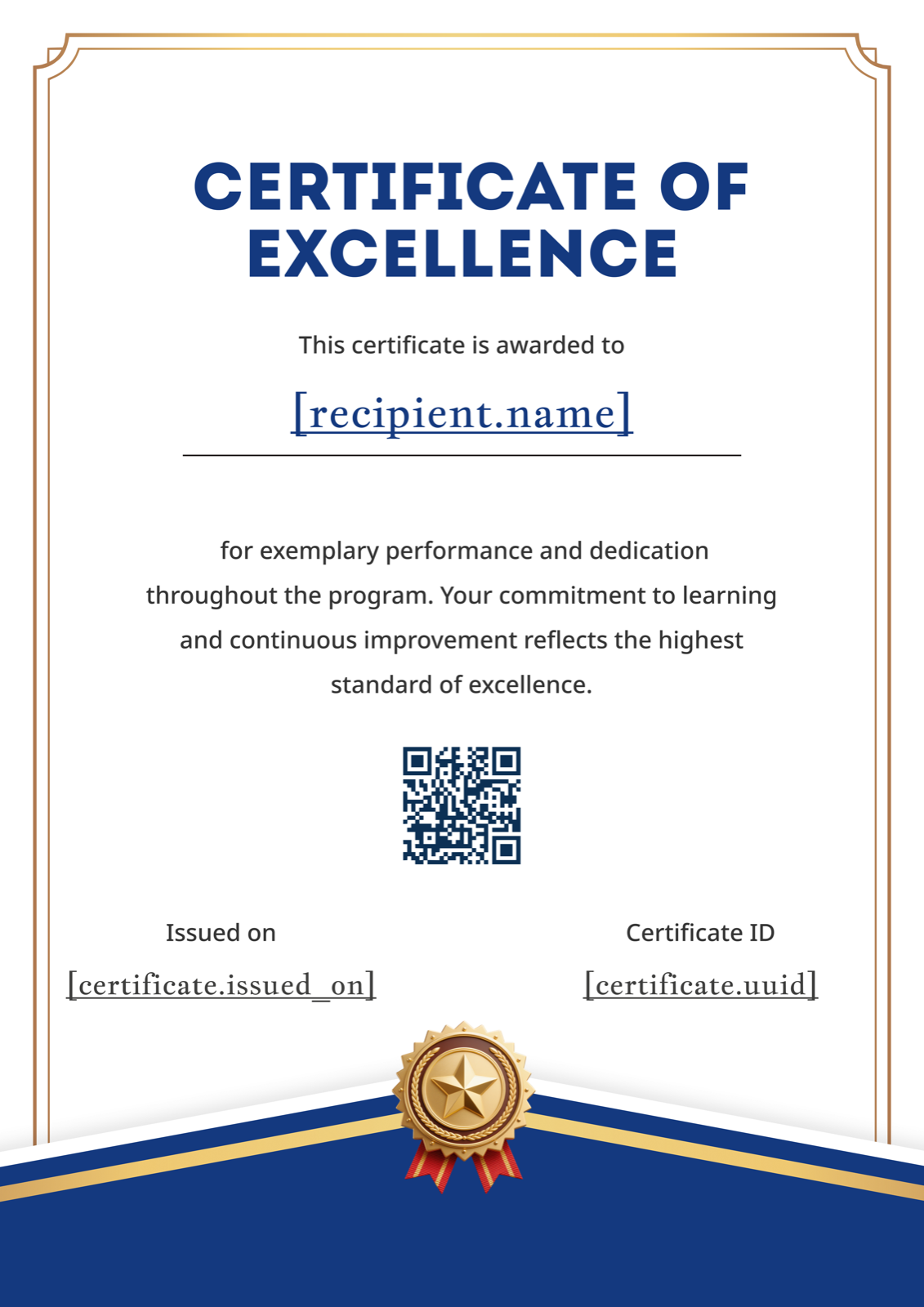 White Blue Wave Portrait Excellence Certificate - certificate template