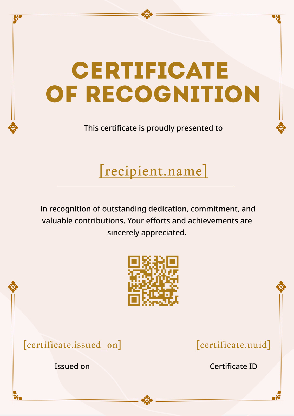 Elegant Gold Portrait Recognition Certificate Template Preview