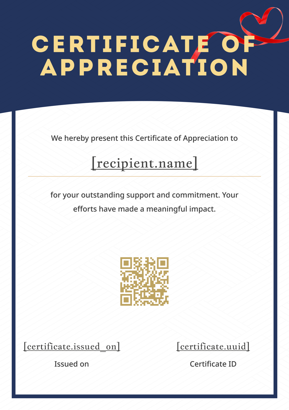 Navy Blue Portrait Appreciation Certificate