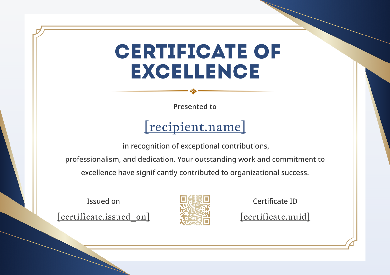 White Blue Corner Accent Landscape Excellence Certificate