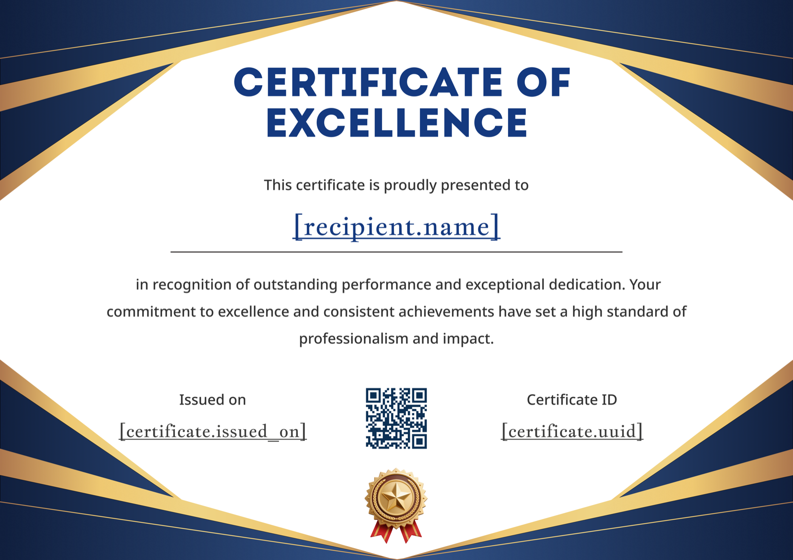 Navy Blue Gold Geometric Landscape Excellence Certificate