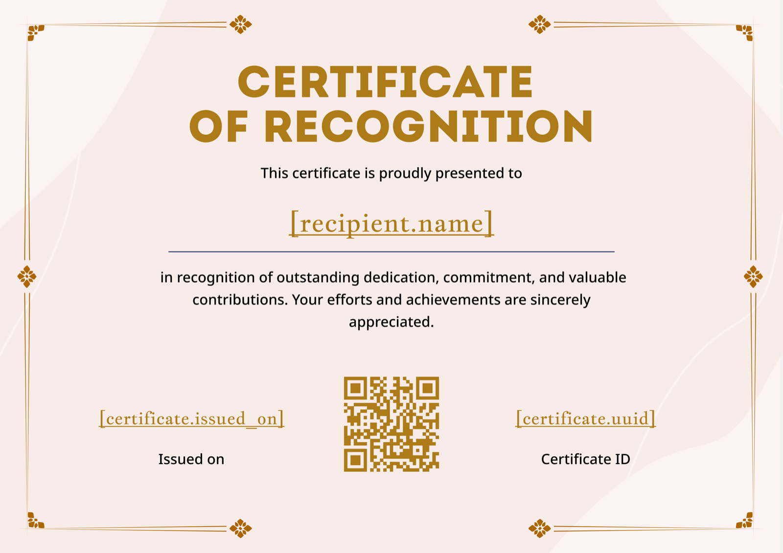 Elegant Gold Recognition Certificate Template Preview