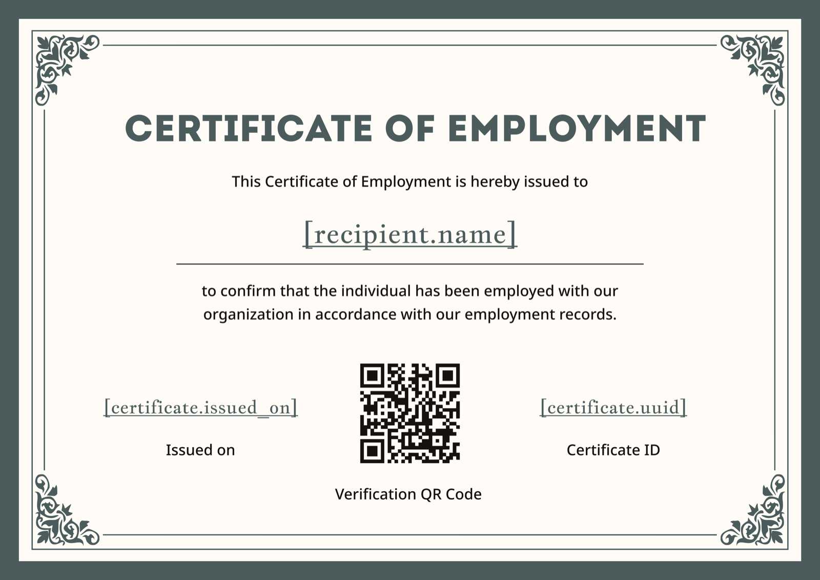Classic Ornate Border Landscape Certificate of Employment Template Preview