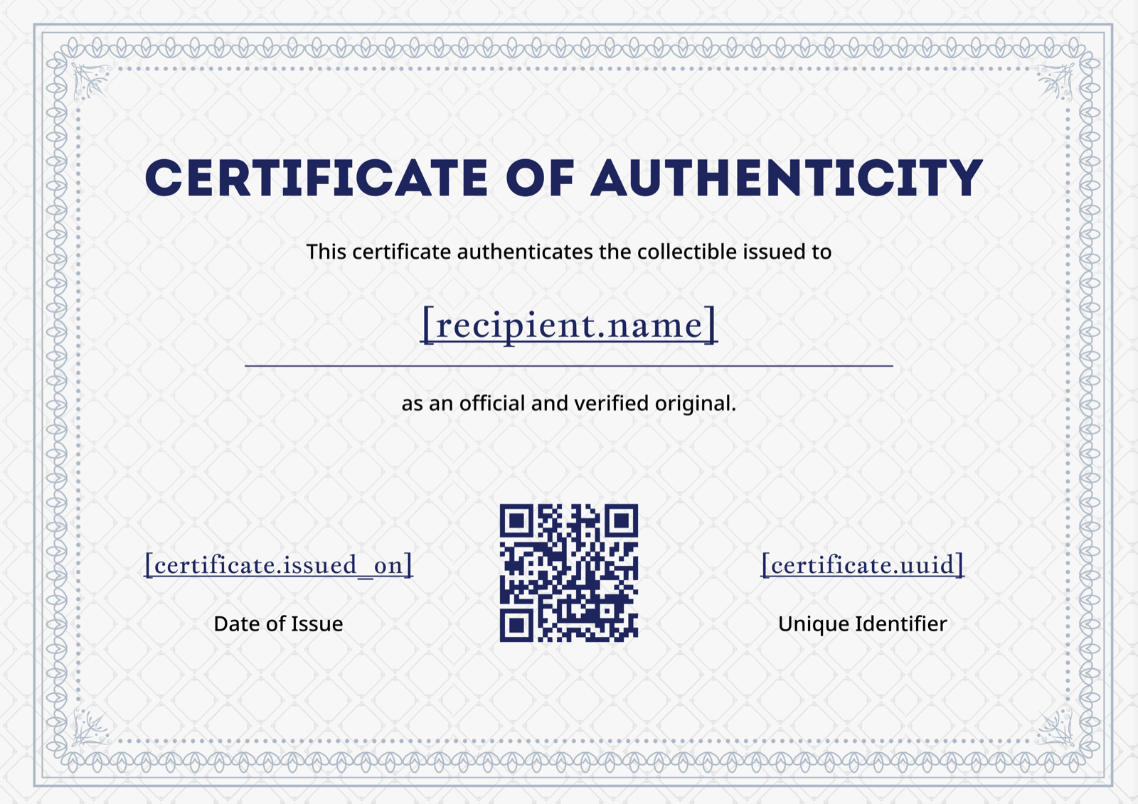 Classic Blue Border Certificate of Authenticity Template Preview
