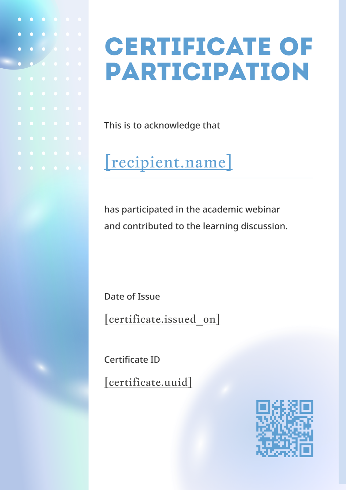 Blue Bubble Gradient Portrait Participation Certificate
