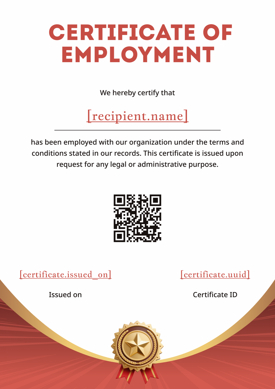 Red Gold Mountain Portrait Certificate of Employment