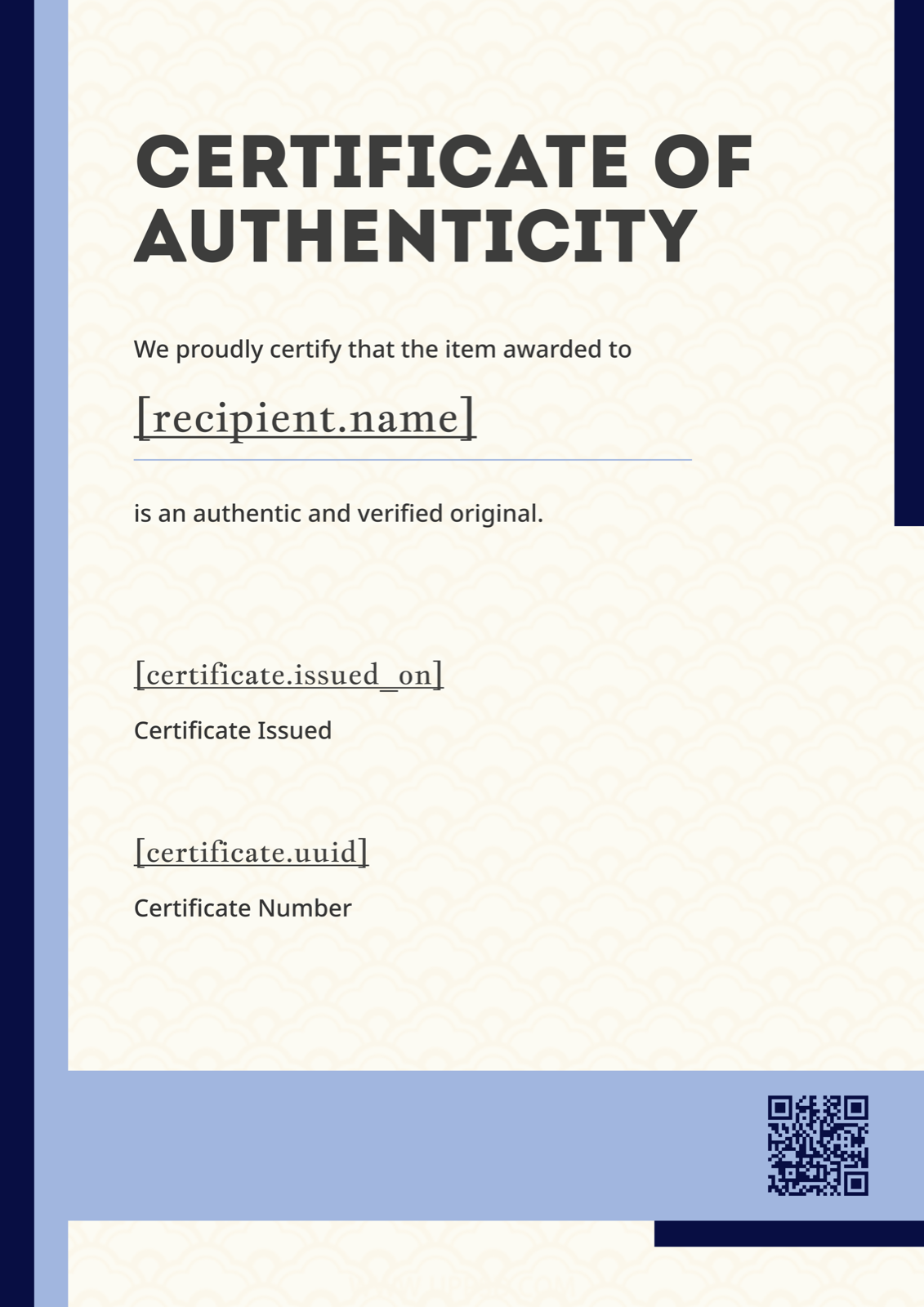 Minimalist Blue Accent Portrait Certificate of Authenticity