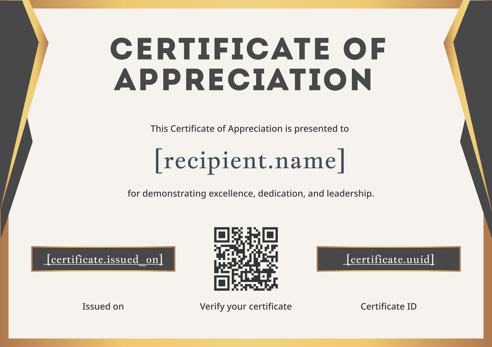 Gold Charcoal Classic Appreciation Certificate Template Preview