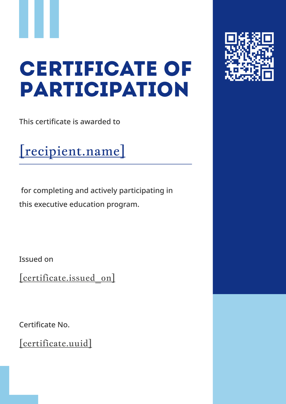 White Blue Geometric Portrait Participation Certificate