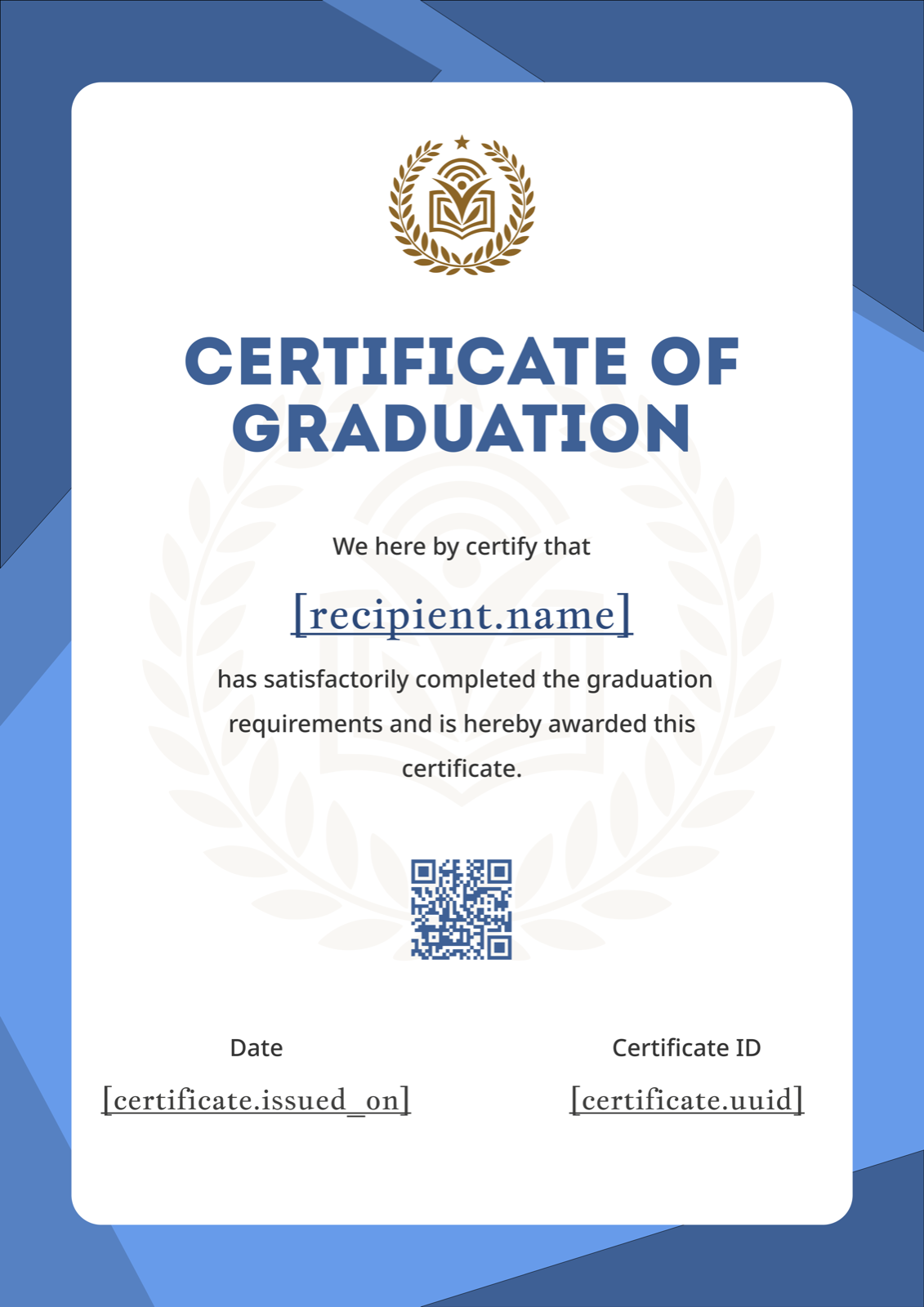 Layered Blue Graduation Certificate Portrait - certificate template