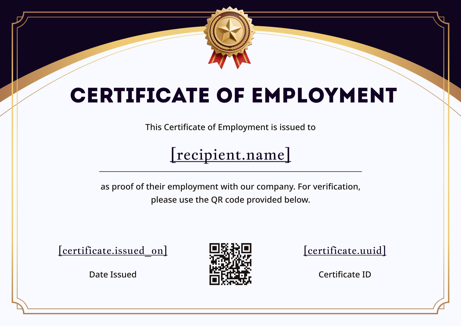 Dark Navy Gold Border Landscape Certificate of Employment Template Preview
