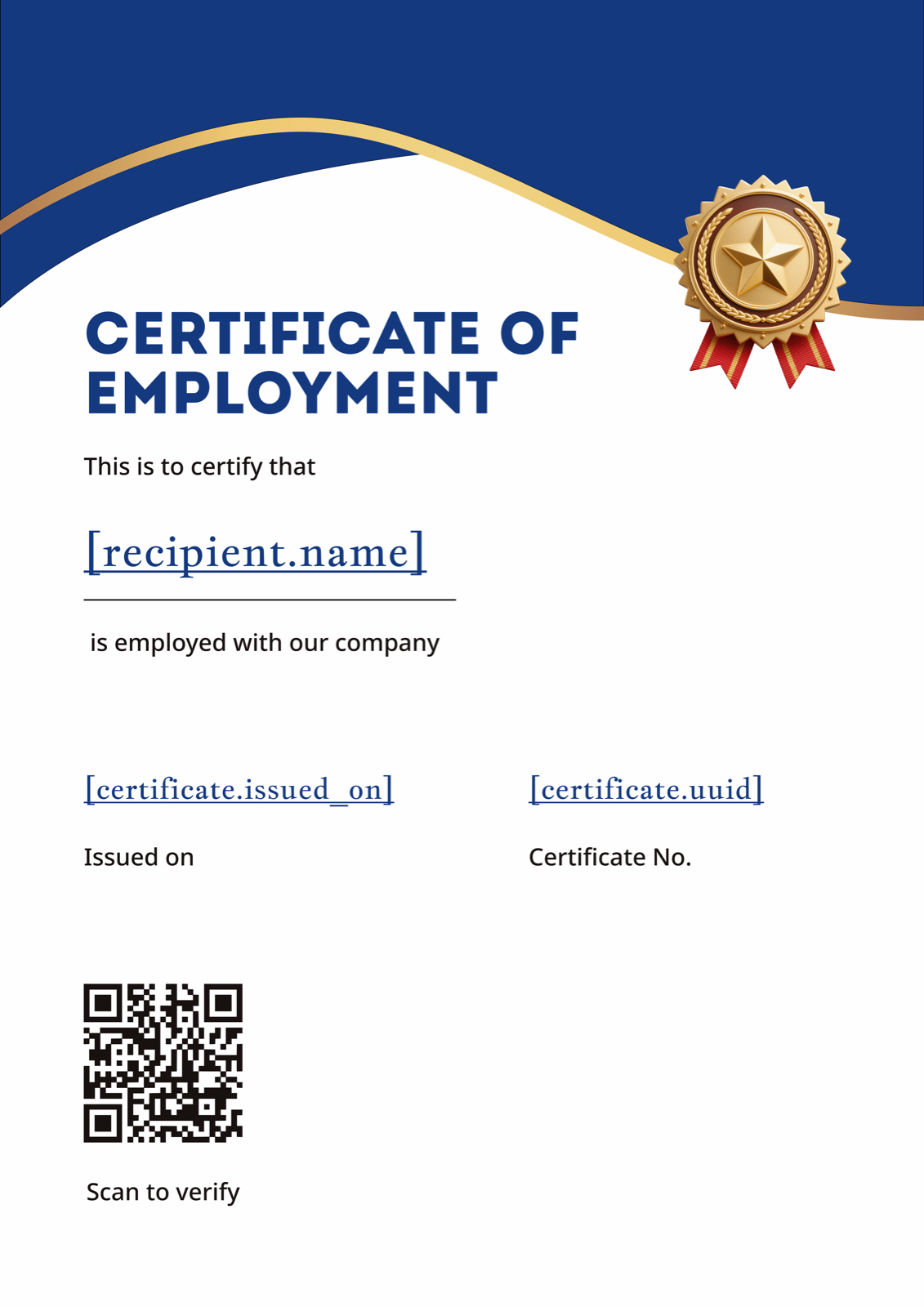 Blue Gold Badge Portrait Certificate of Employment