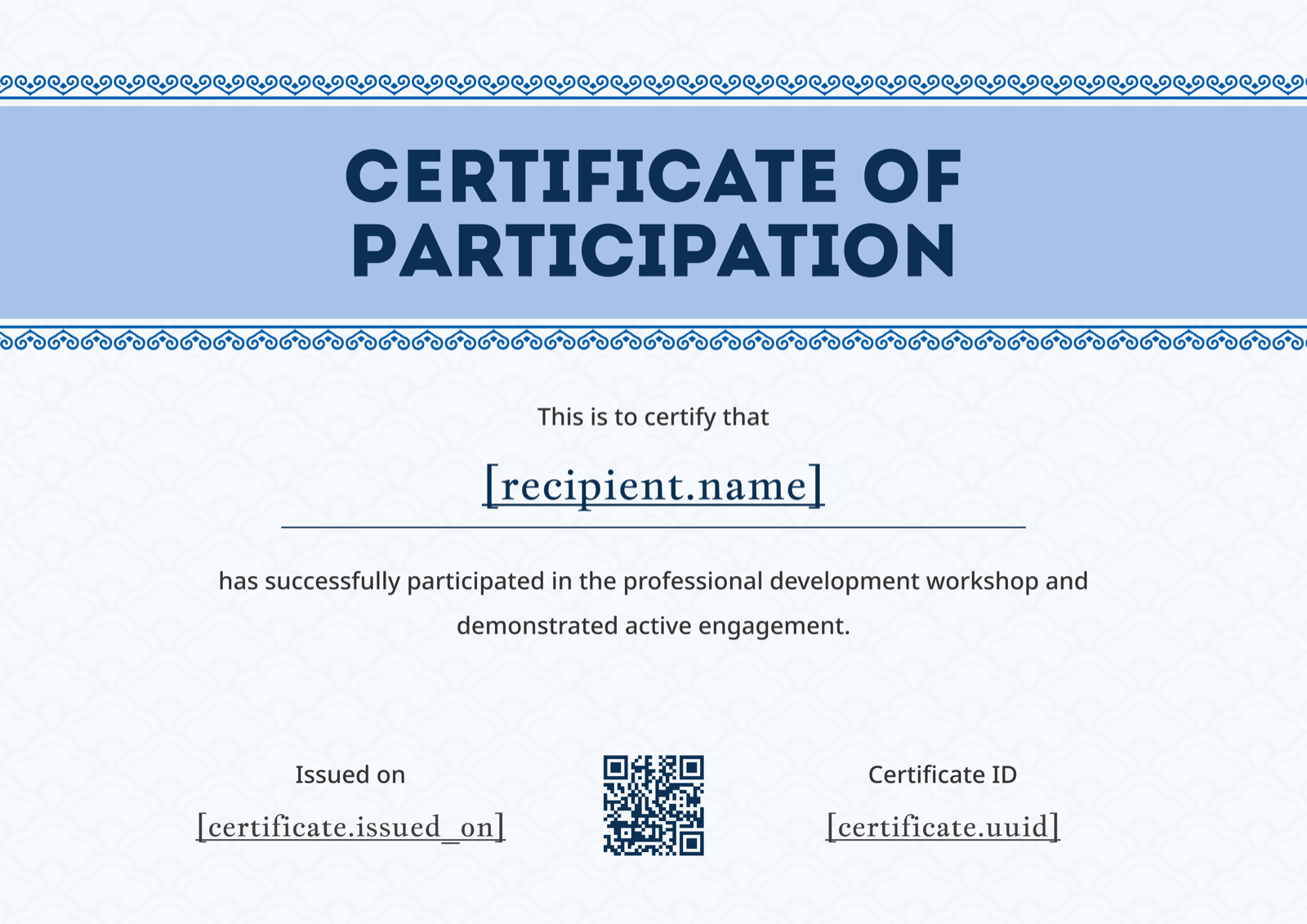 Light Blue Chain Border Landscape Participation Certificate Template Preview