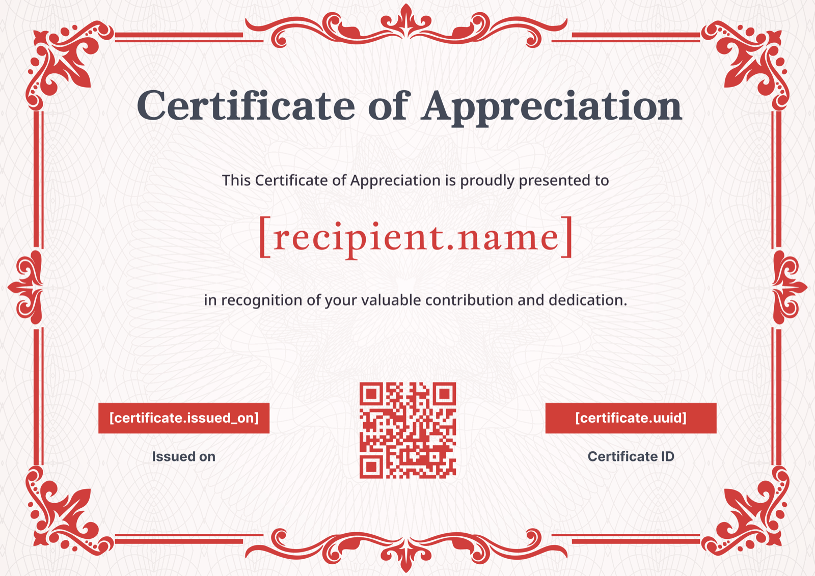 Red Ornate Appreciation Certificate