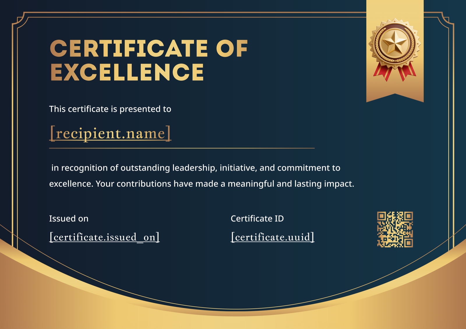 Dark Navy Gold Wave Landscape Excellence Certificate