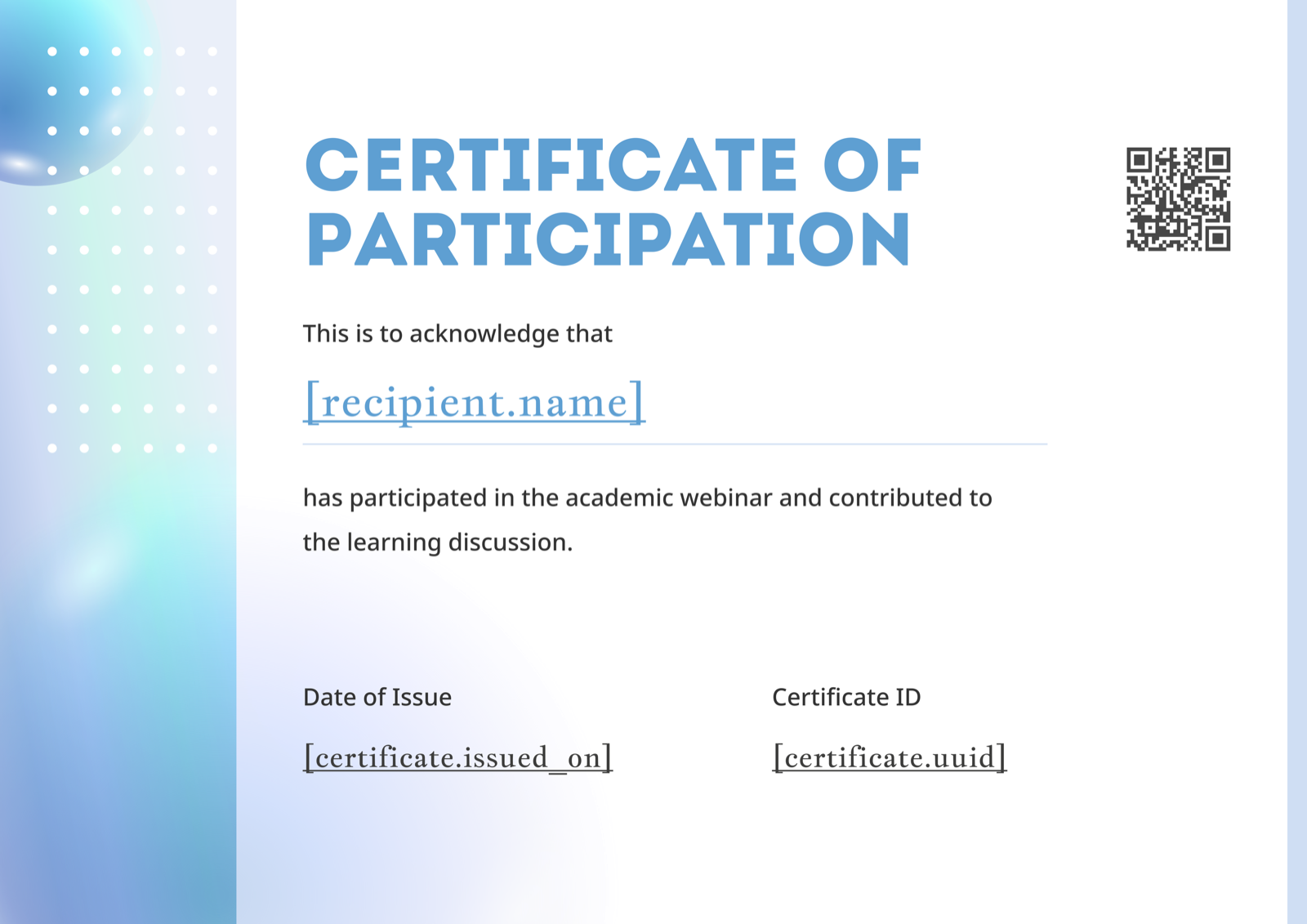 Blue Bubble Gradient Landscape Participation Certificate