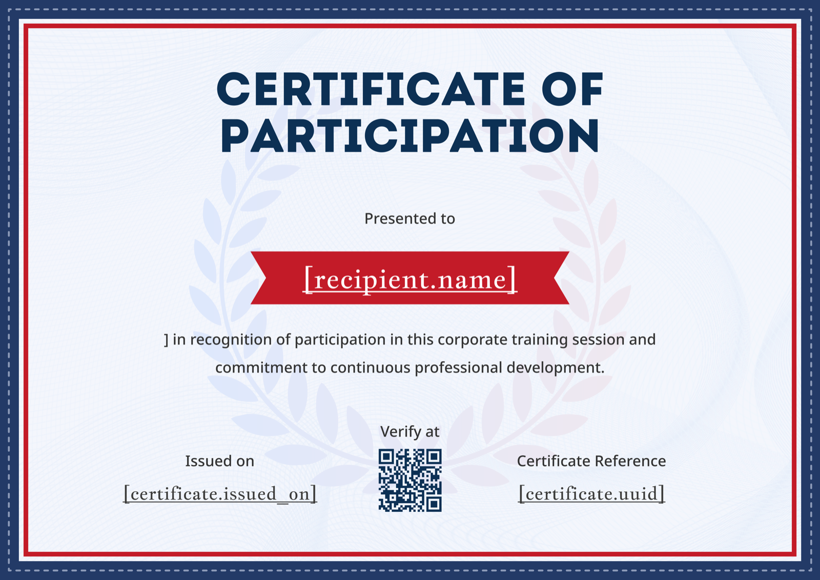 Navy Red Laurel Wreath Landscape Participation Certificate - certificate template