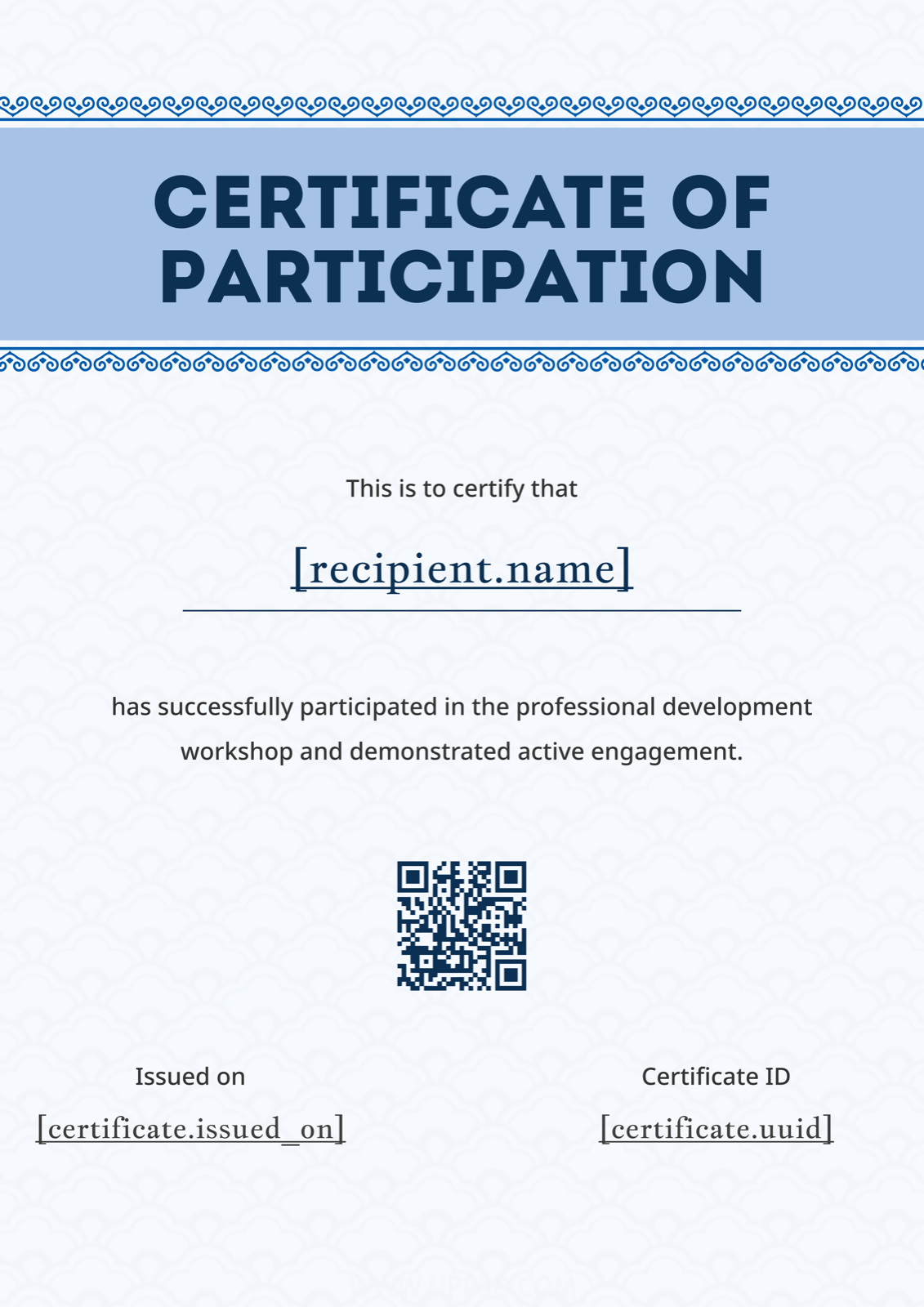 Light Blue Chain Border Portrait Participation Certificate