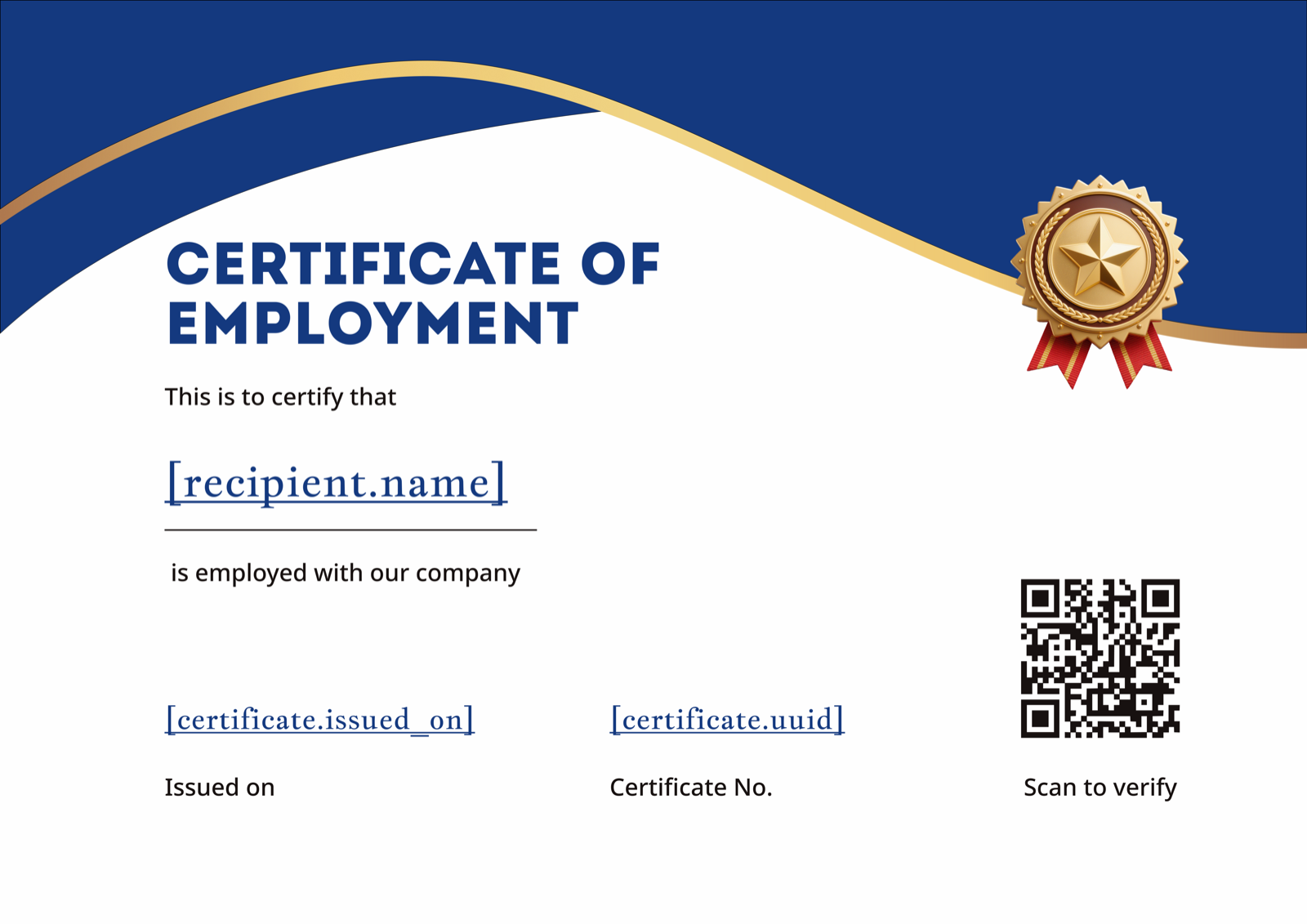 Blue Gold Badge Landscape Certificate of Employment