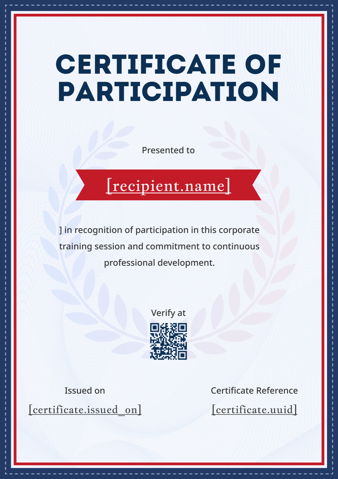 Navy Red Laurel Wreath Portrait Participation Certificate