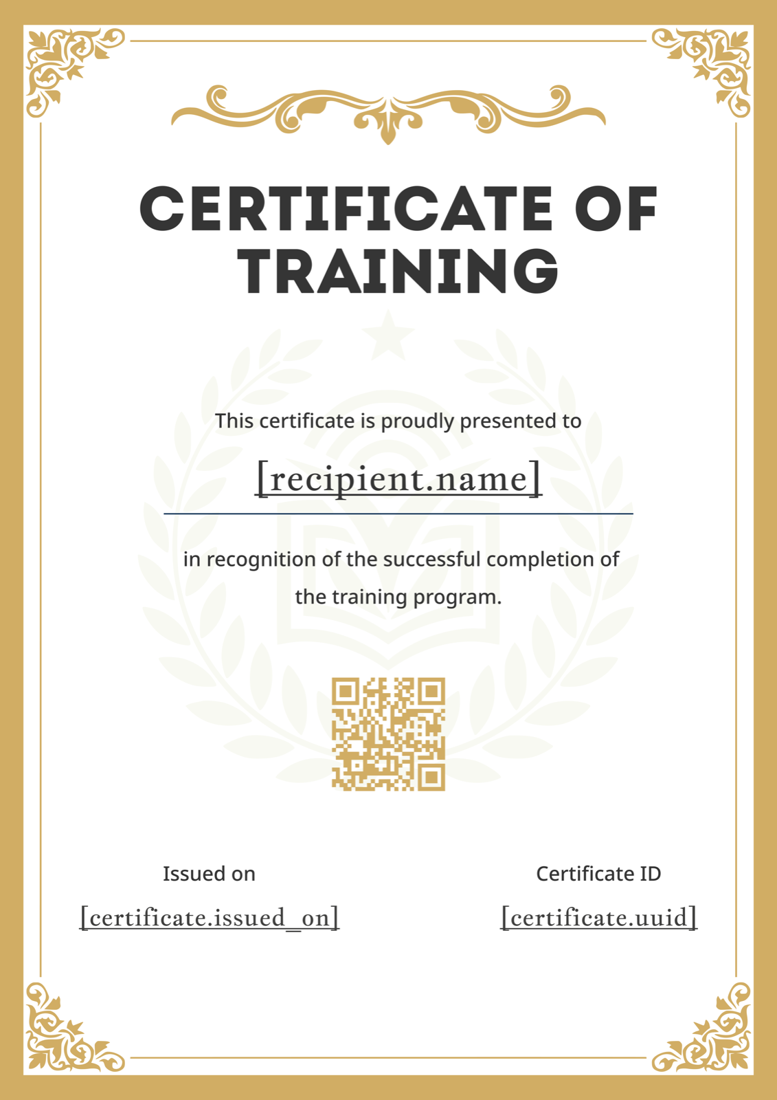Gold Ornate Border Training Certificate Portrait