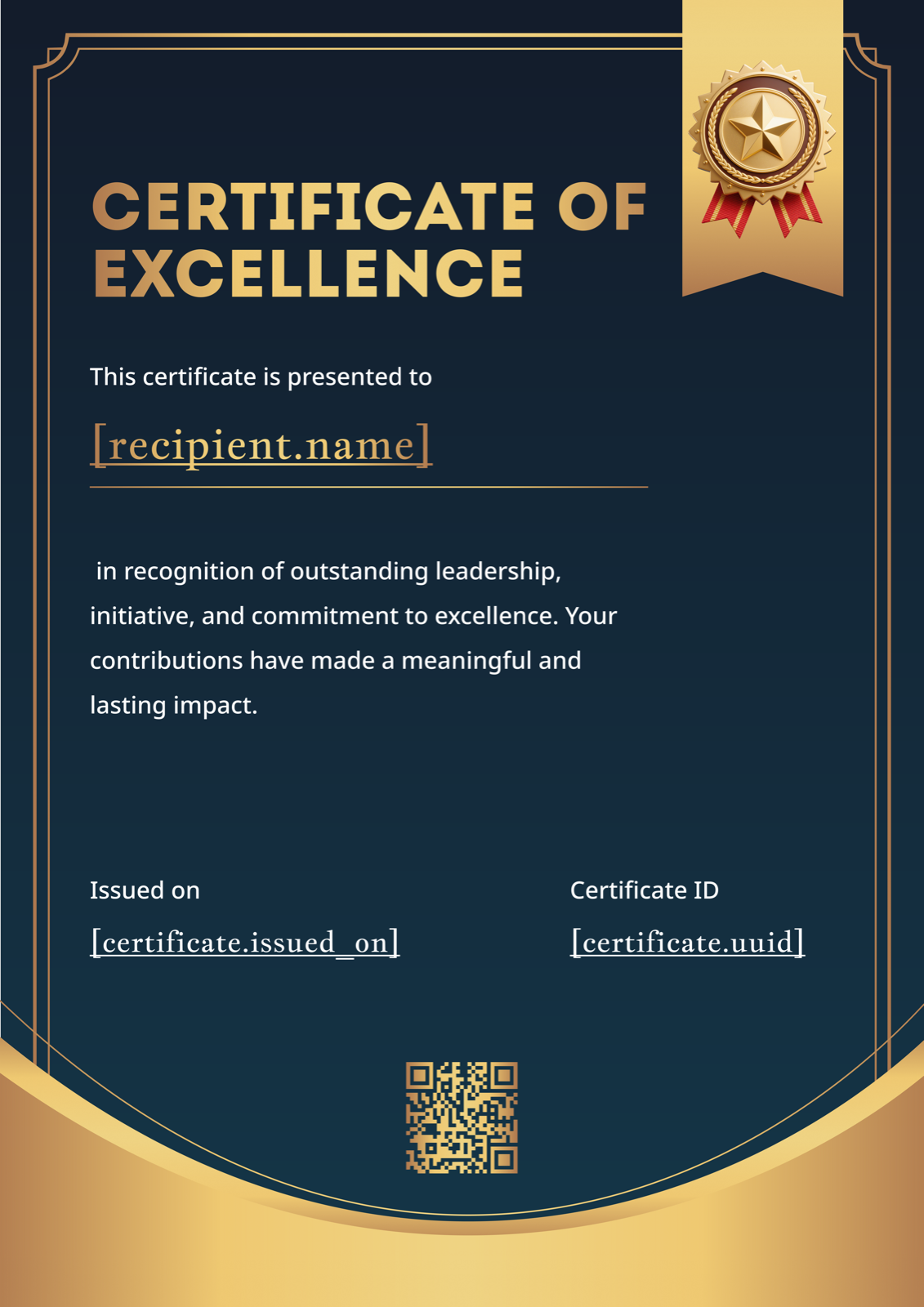 Dark Navy Gold Wave Portrait Excellence Certificate