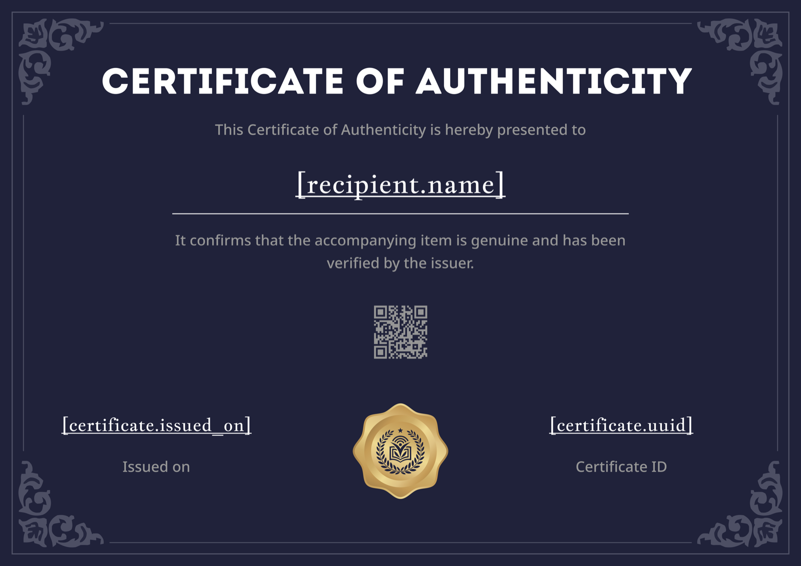 Navy Blue Certificate of Authenticity